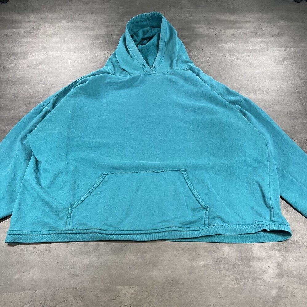 Vintage 90s Hoodie‎ Womens M Teal Blue Baggy Skate Plain Faded Lightweight Crop